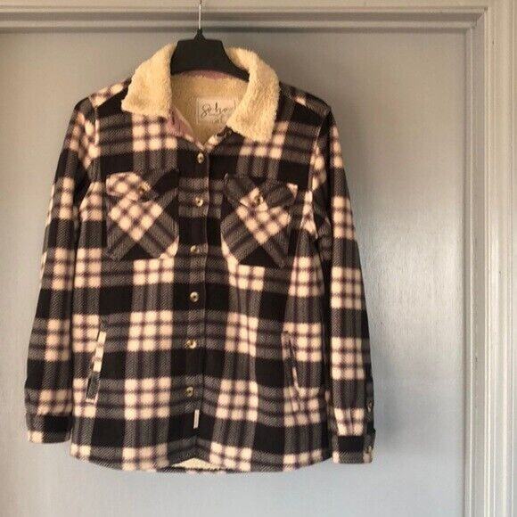 Womans long sleeved flannel jacket by Soho Threads sz Small button front lined - Picture 1 of 7